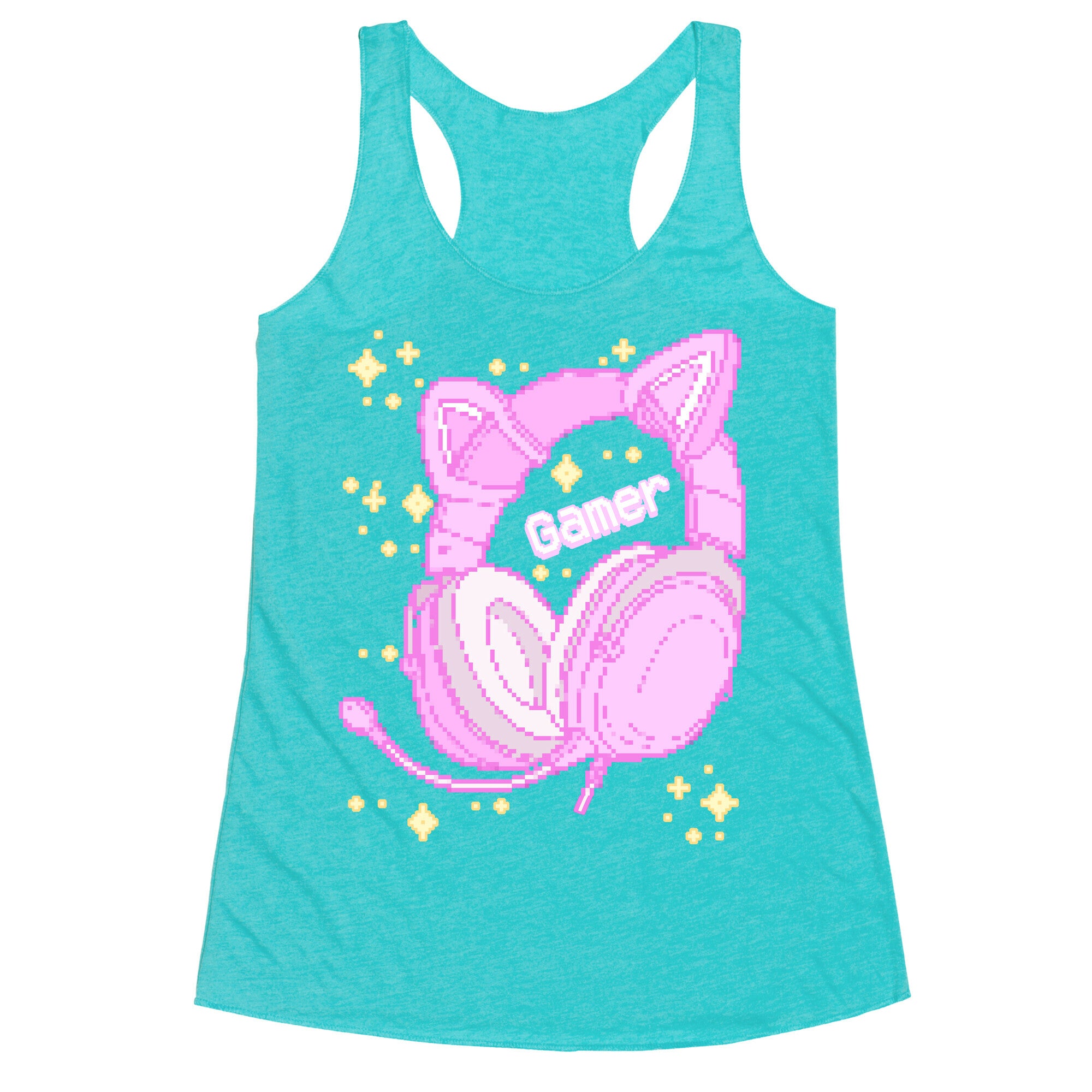 Pixel Gamer Cat Ear Headphones Racerback Tank