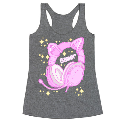 Pixel Gamer Cat Ear Headphones Racerback Tank