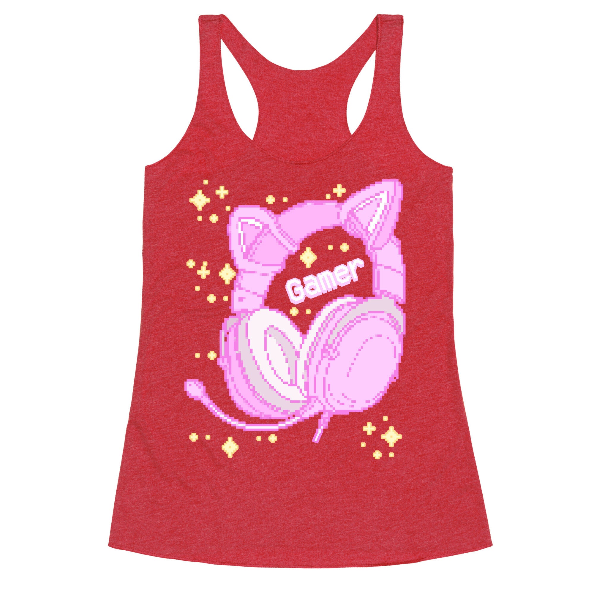 Pixel Gamer Cat Ear Headphones Racerback Tank