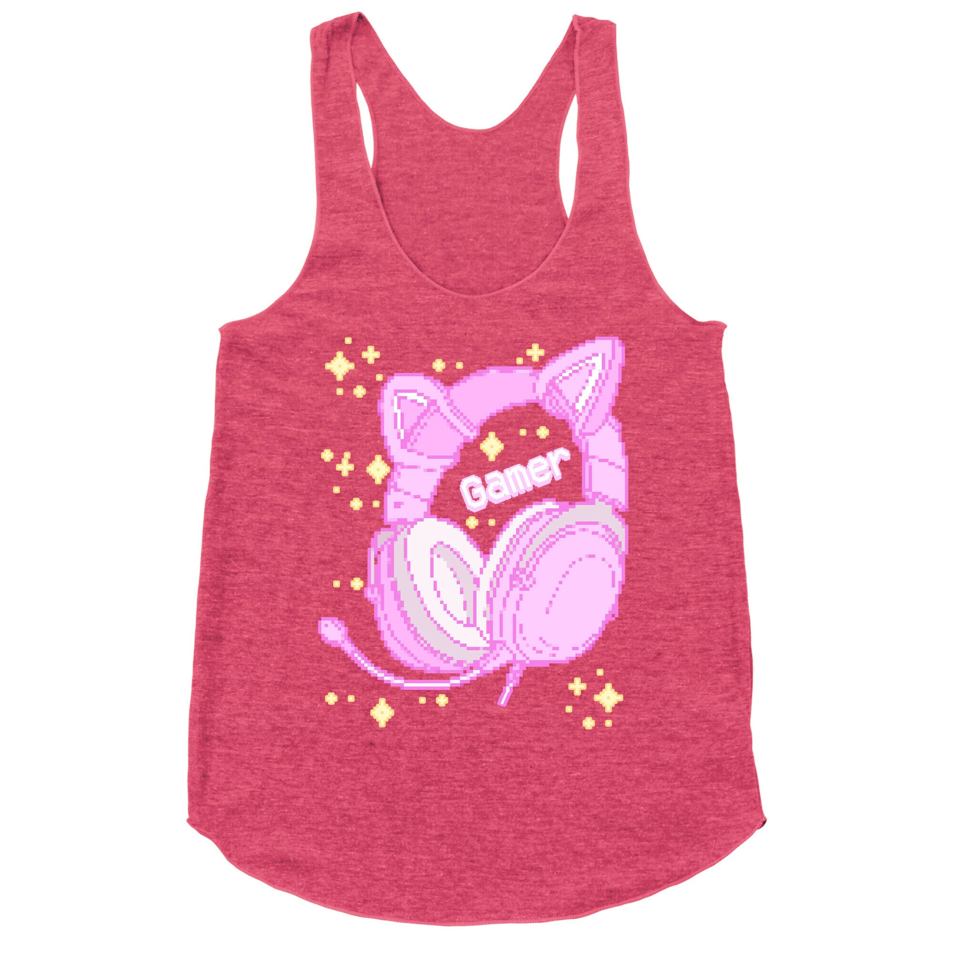 Pixel Gamer Cat Ear Headphones Racerback Tank