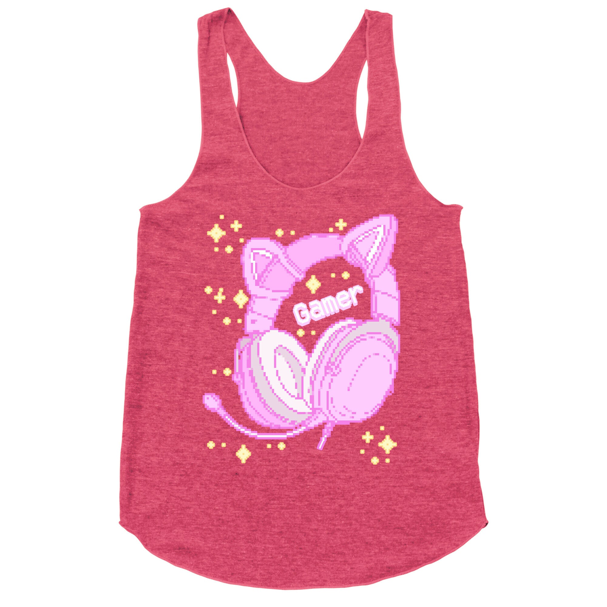 Pixel Gamer Cat Ear Headphones Racerback Tank