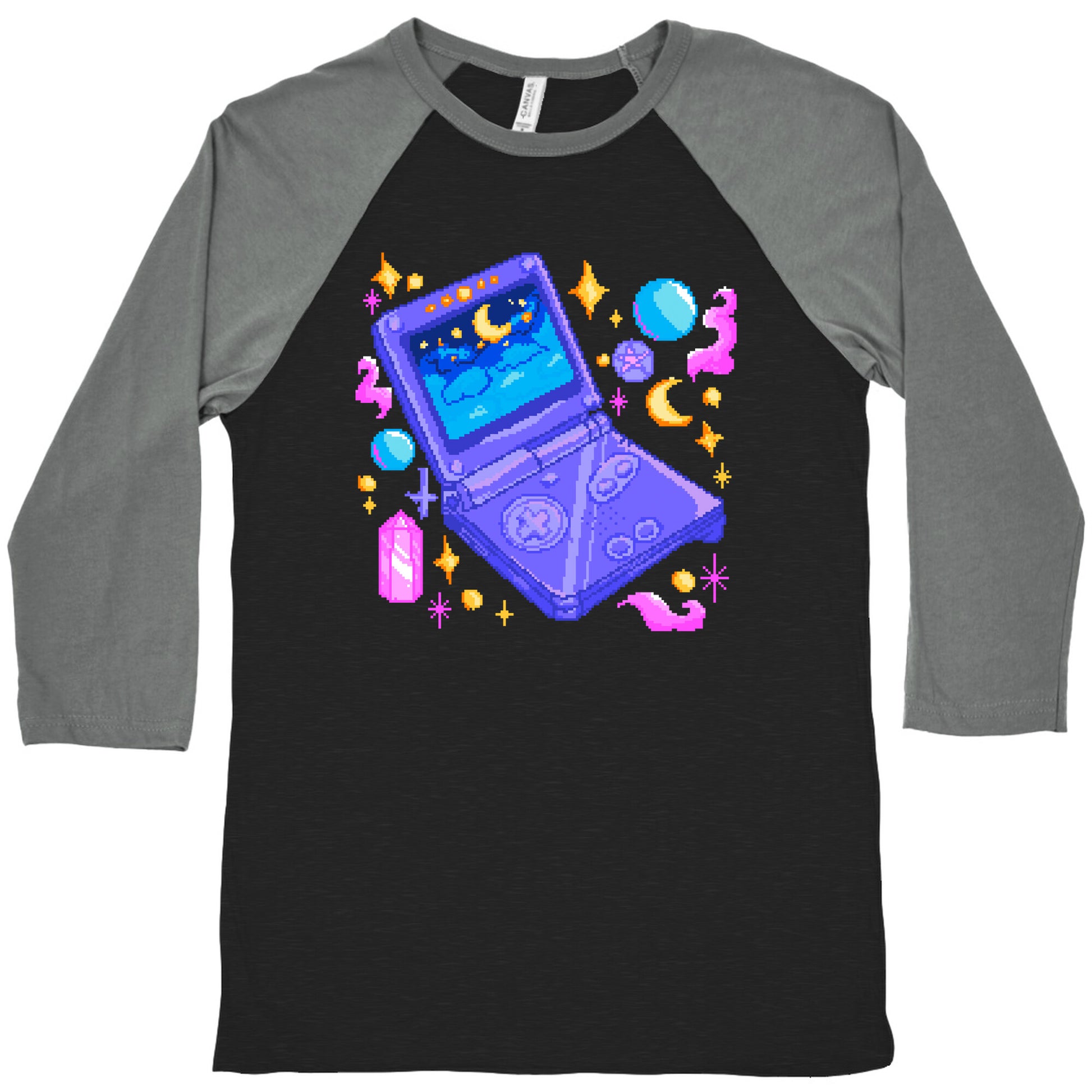 Pixelated Witchy Game Boy  Baseball Tee