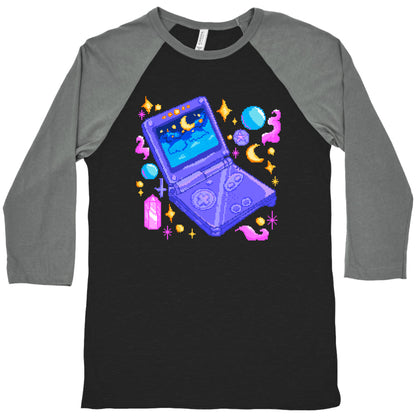 Pixelated Witchy Game Boy  Baseball Tee