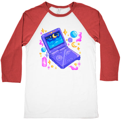 Pixelated Witchy Game Boy  Baseball Tee