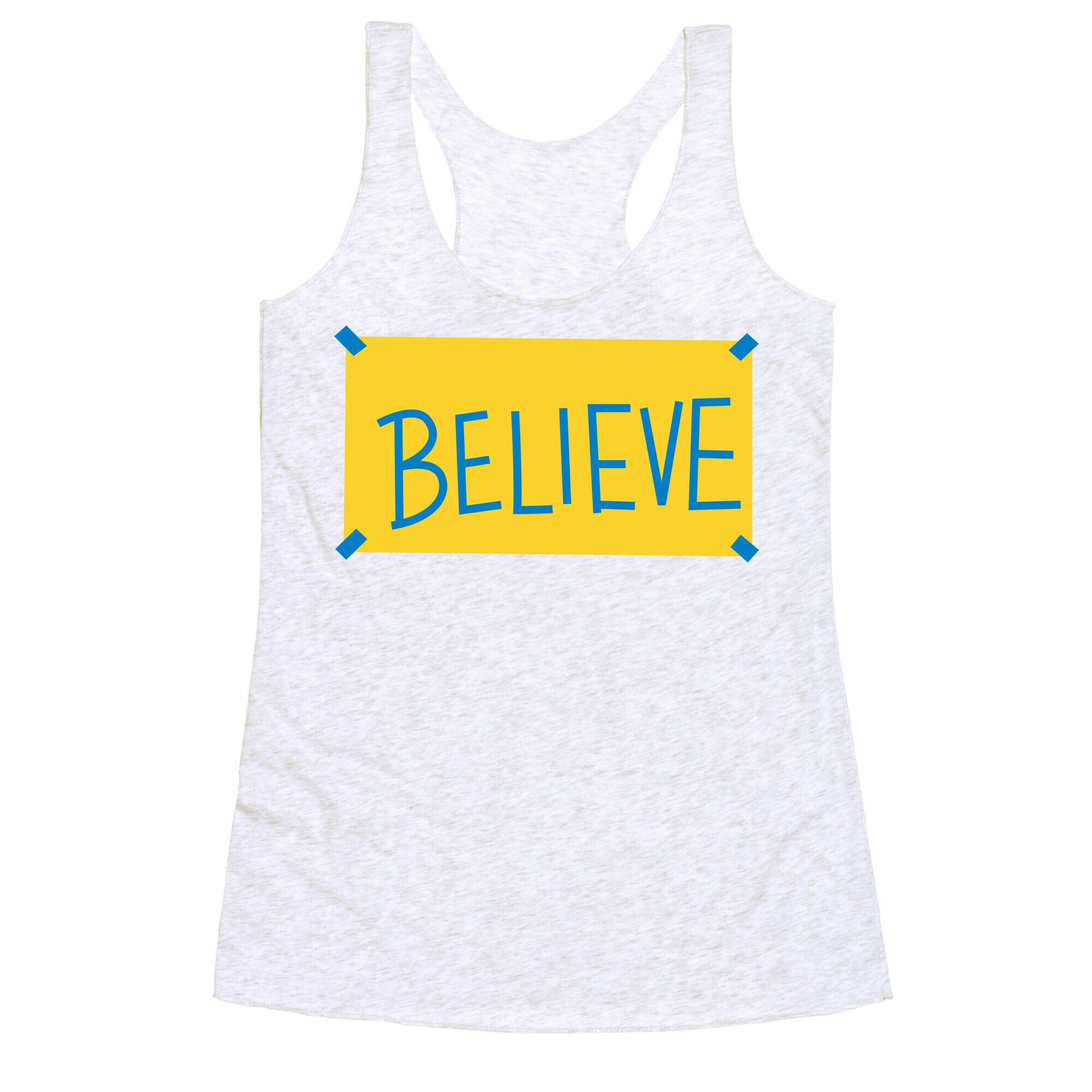 Believe Locker Room Poster Racerback Tank