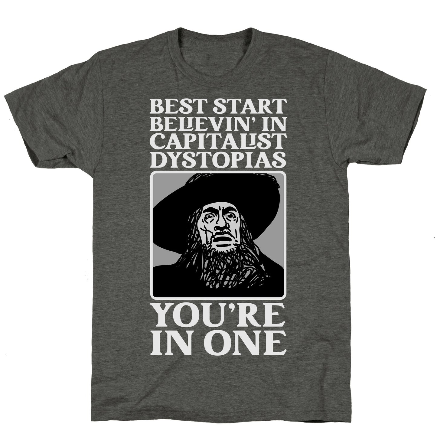 Best Start Believin' In Capitalist Dystopias, You're In One  Unisex Triblend Tee