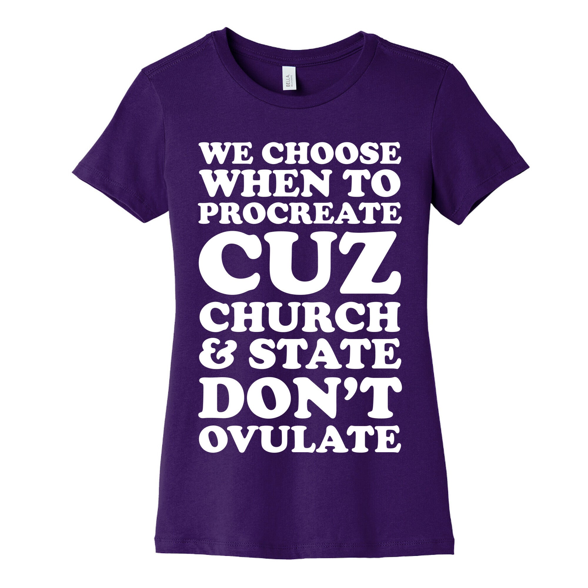 WE CHOOSE WHEN TO PROCREATE CUZ CHURCH & STATE DON'T OVULATE  Women's Cotton Tee