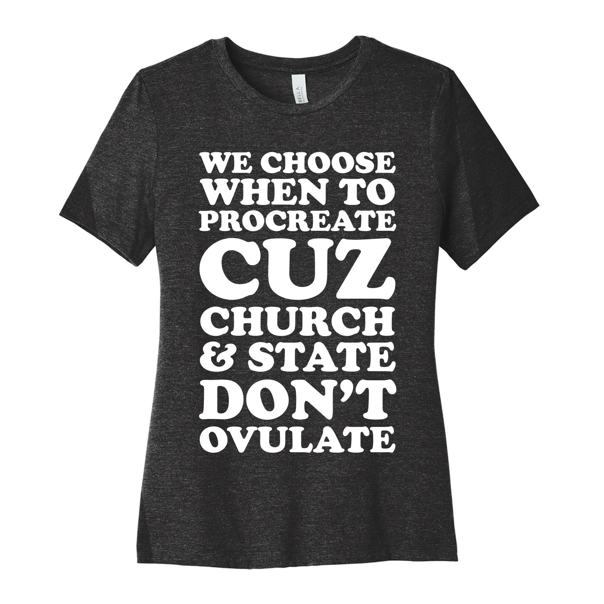 WE CHOOSE WHEN TO PROCREATE CUZ CHURCH & STATE DON'T OVULATE  Women's Cotton Tee