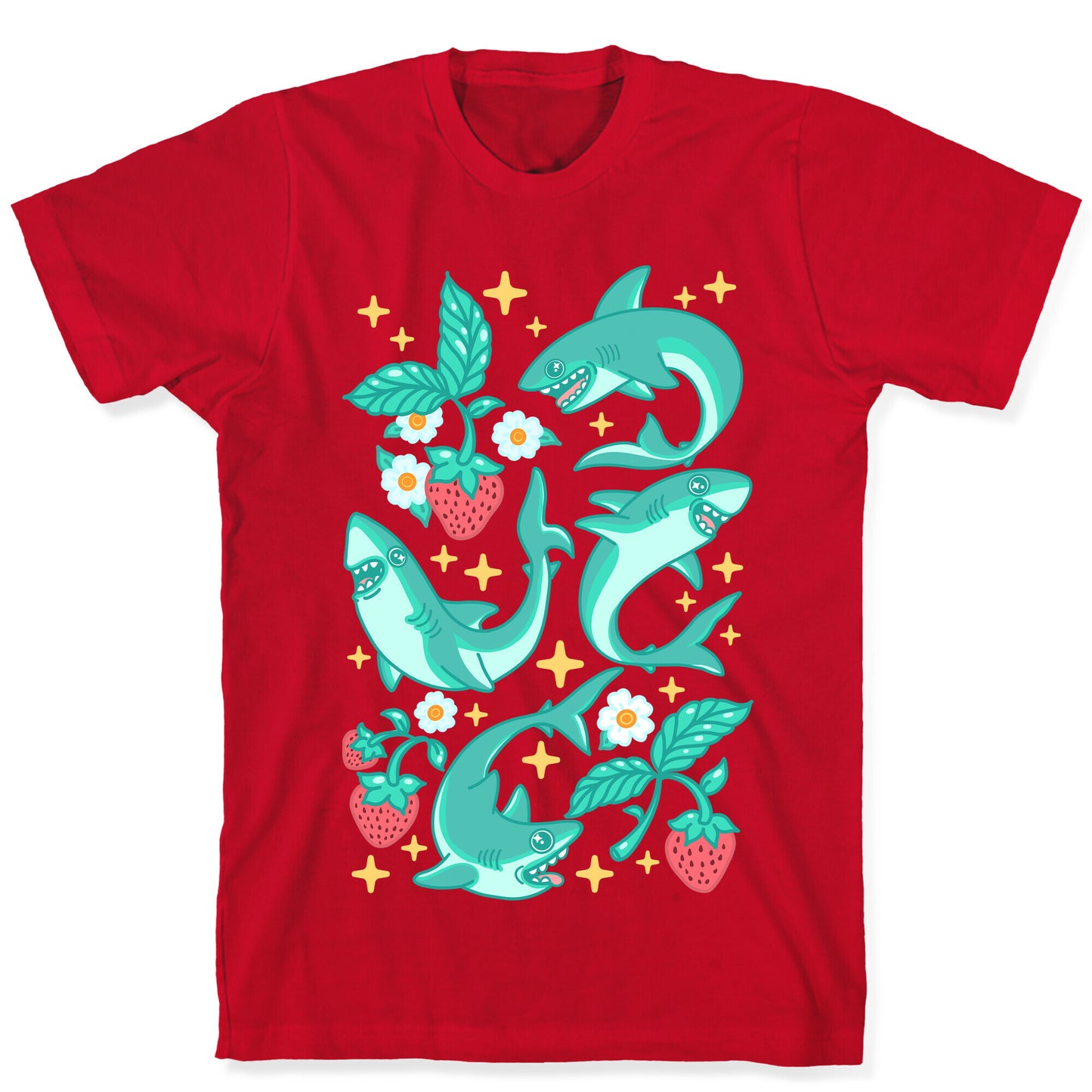 Punk Strawberry Sharks Pattern T-Shirt