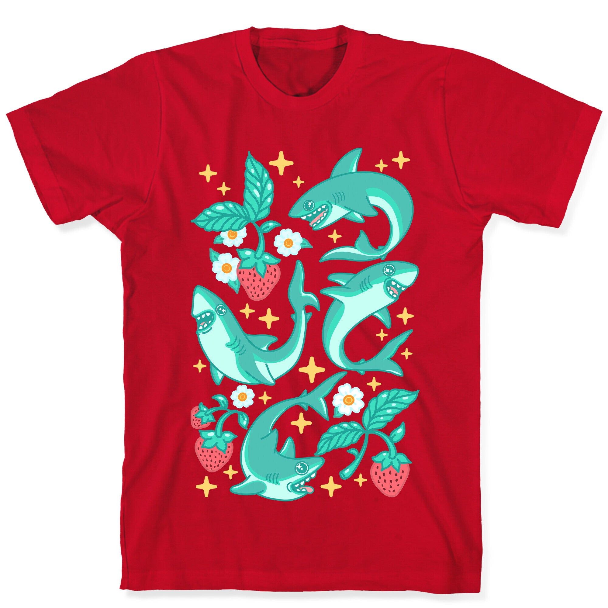 Punk Strawberry Sharks Pattern T-Shirt