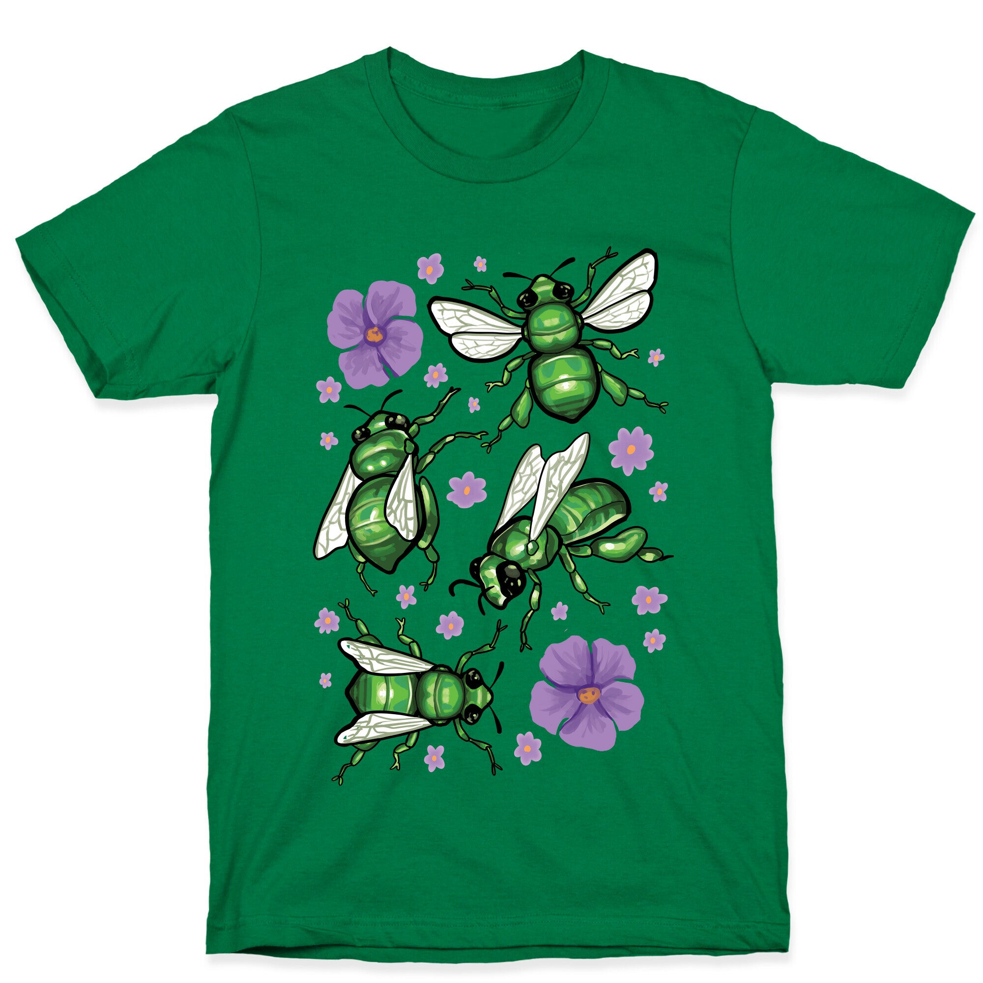 Green Orchid Bee Pattern T-Shirt