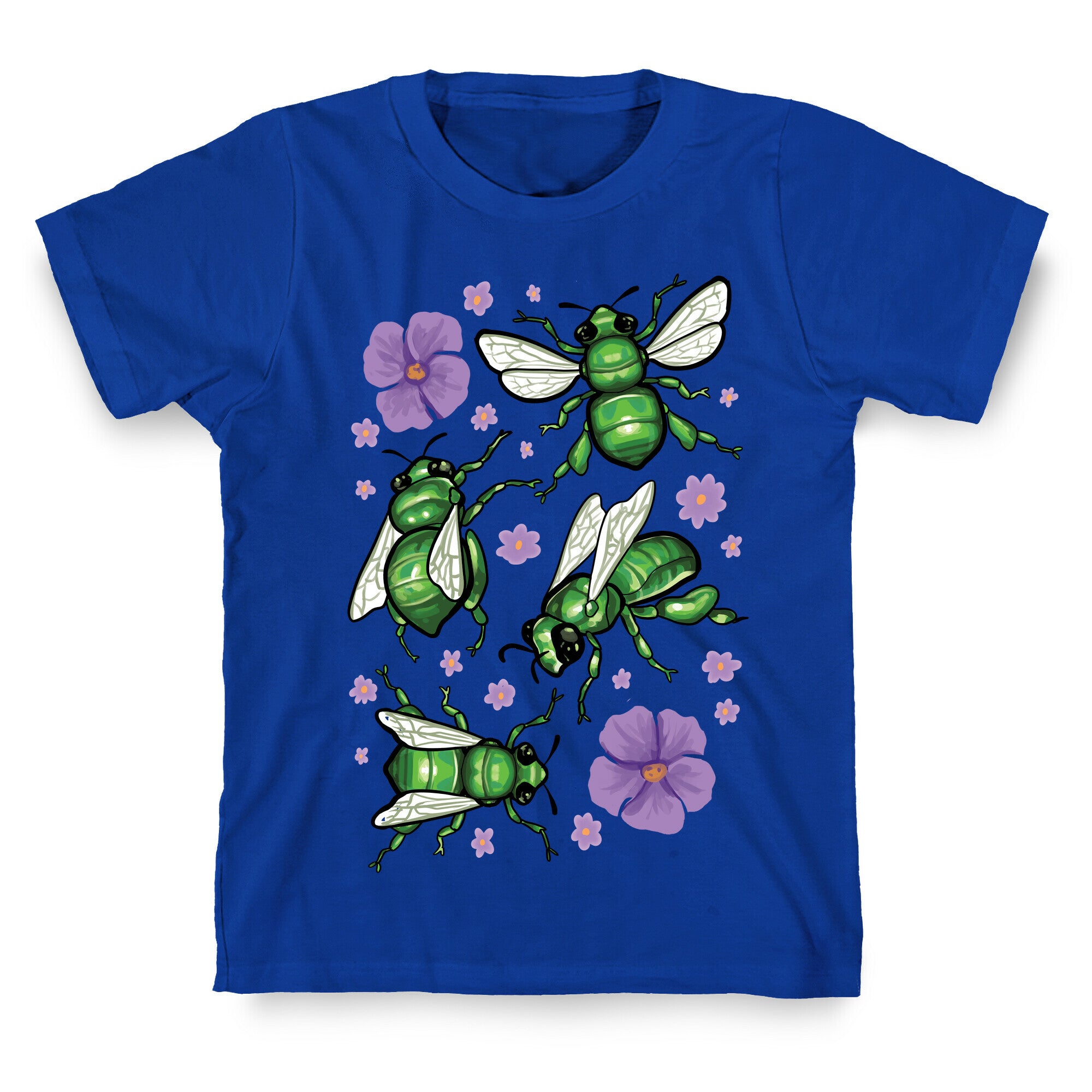 Green Orchid Bee Pattern T-Shirt