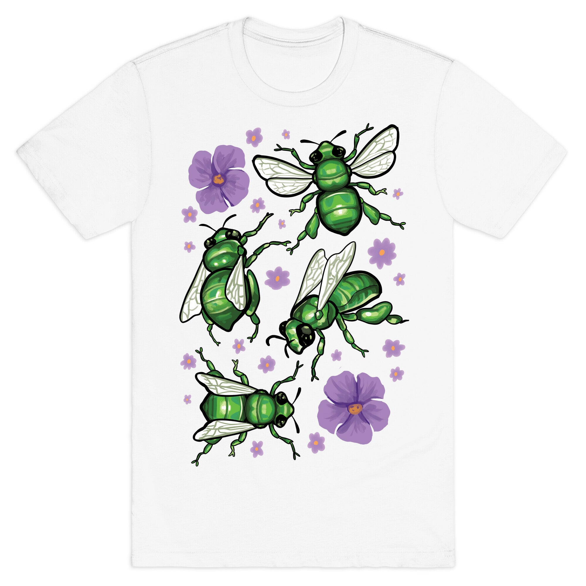 Green Orchid Bee Pattern T-Shirt