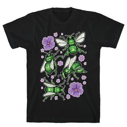 Green Orchid Bee Pattern T-Shirt