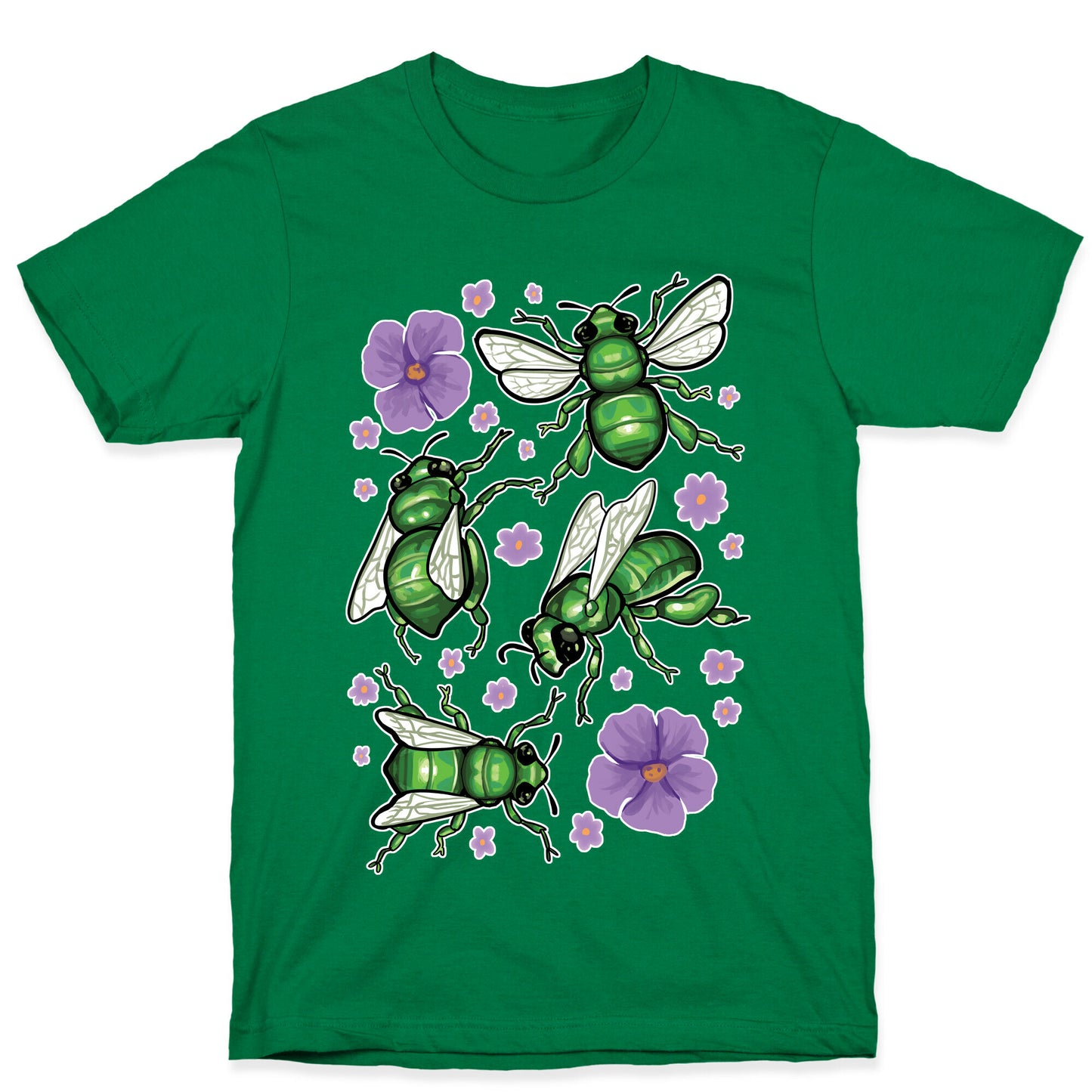 Green Orchid Bee Pattern T-Shirt