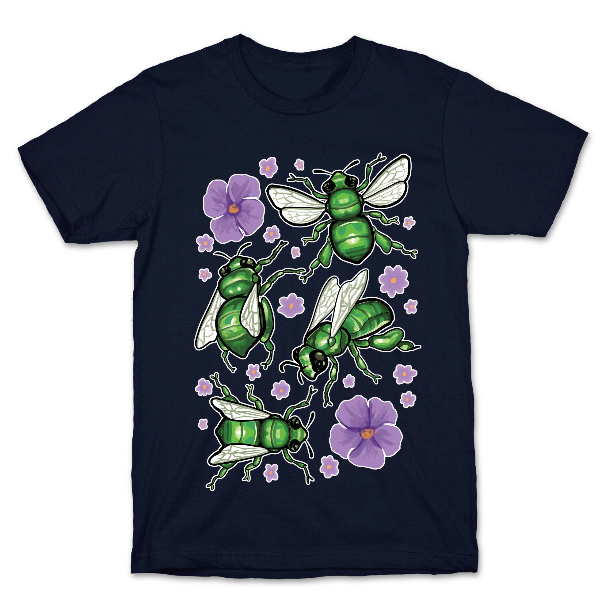 Green Orchid Bee Pattern T-Shirt