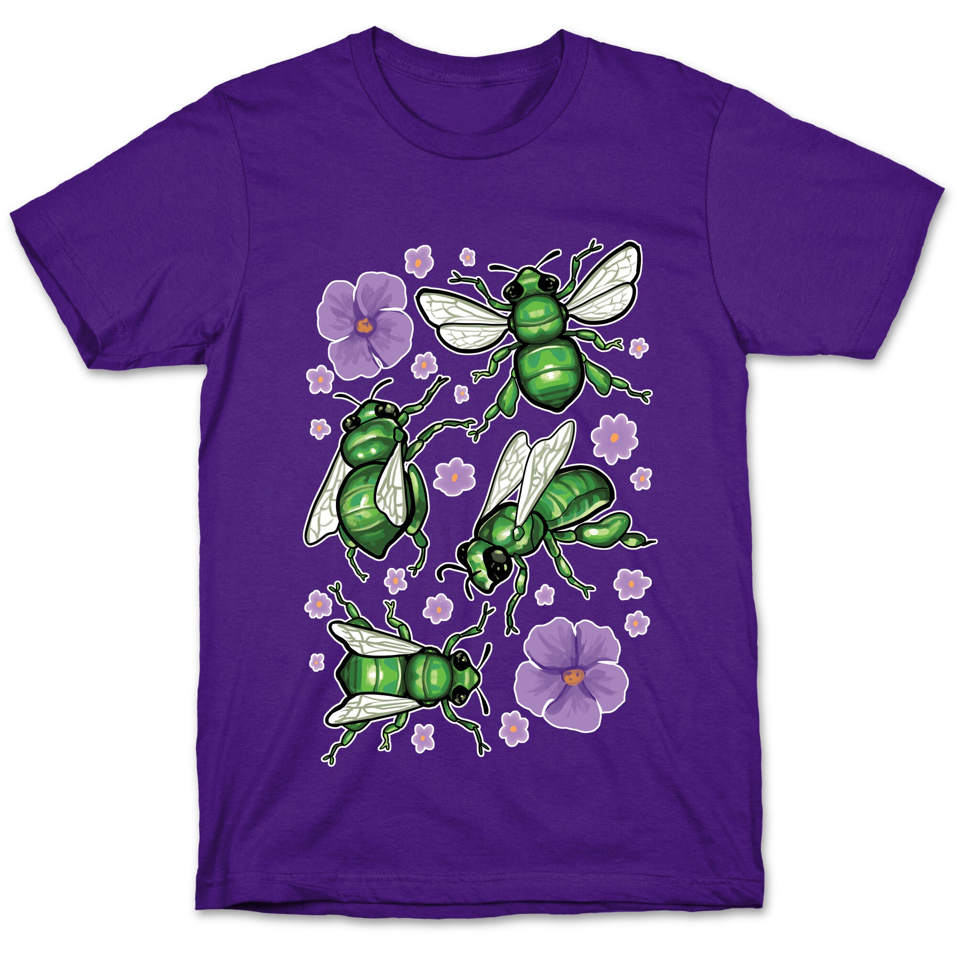 Green Orchid Bee Pattern T-Shirt