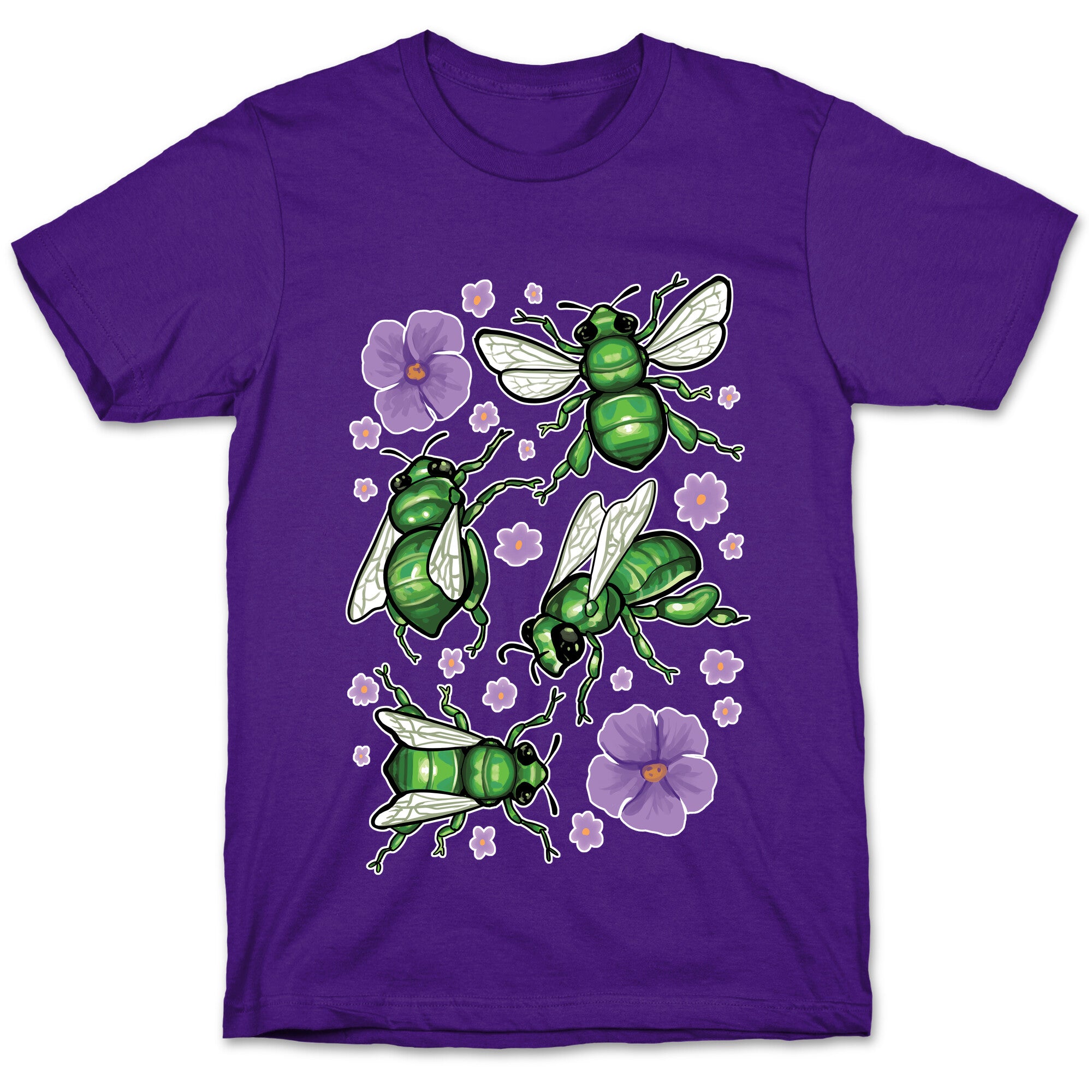 Green Orchid Bee Pattern T-Shirt