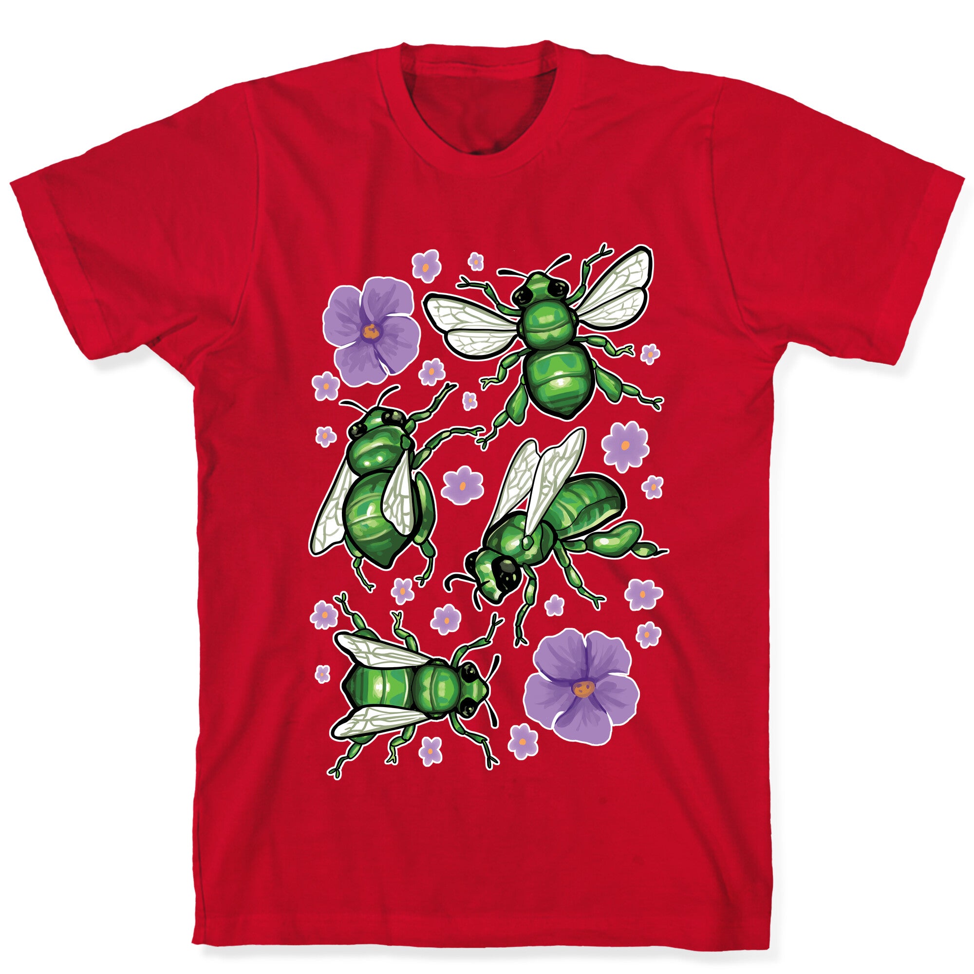 Green Orchid Bee Pattern T-Shirt