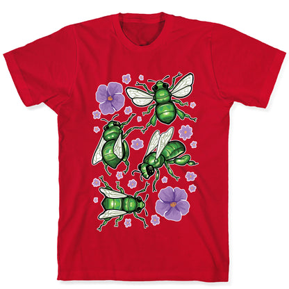 Green Orchid Bee Pattern T-Shirt