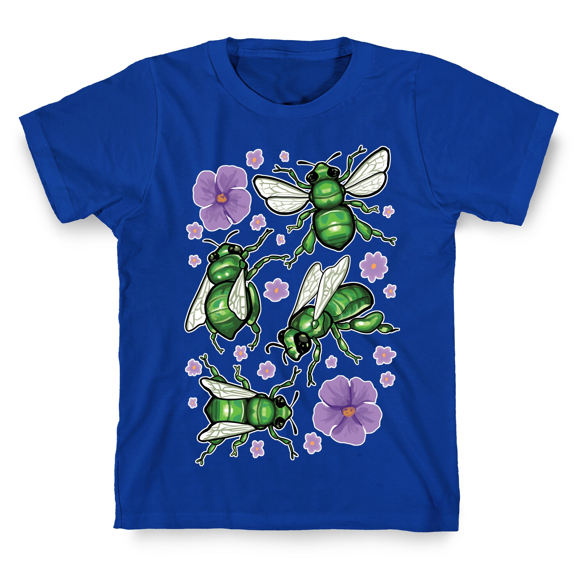 Green Orchid Bee Pattern T-Shirt
