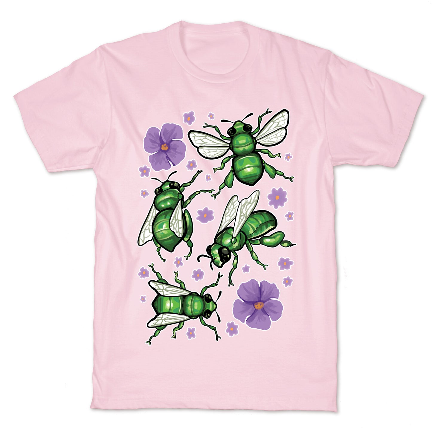 Green Orchid Bee Pattern T-Shirt