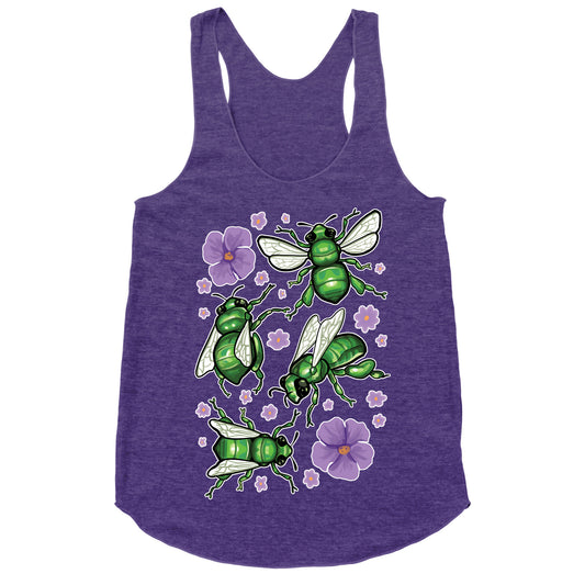 Green Orchid Bee Pattern Racerback Tank