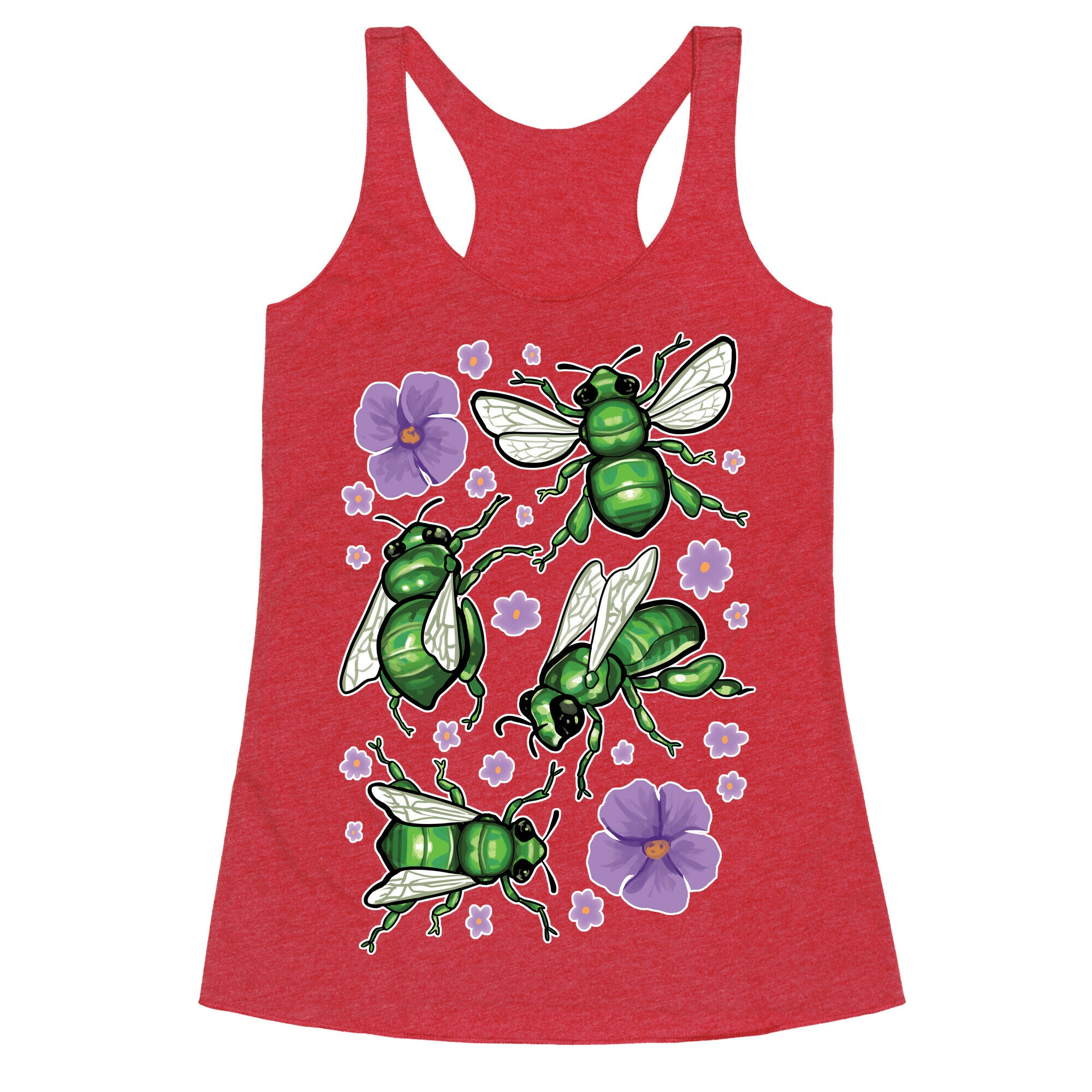 Green Orchid Bee Pattern Racerback Tank