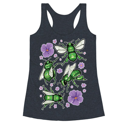 Green Orchid Bee Pattern Racerback Tank