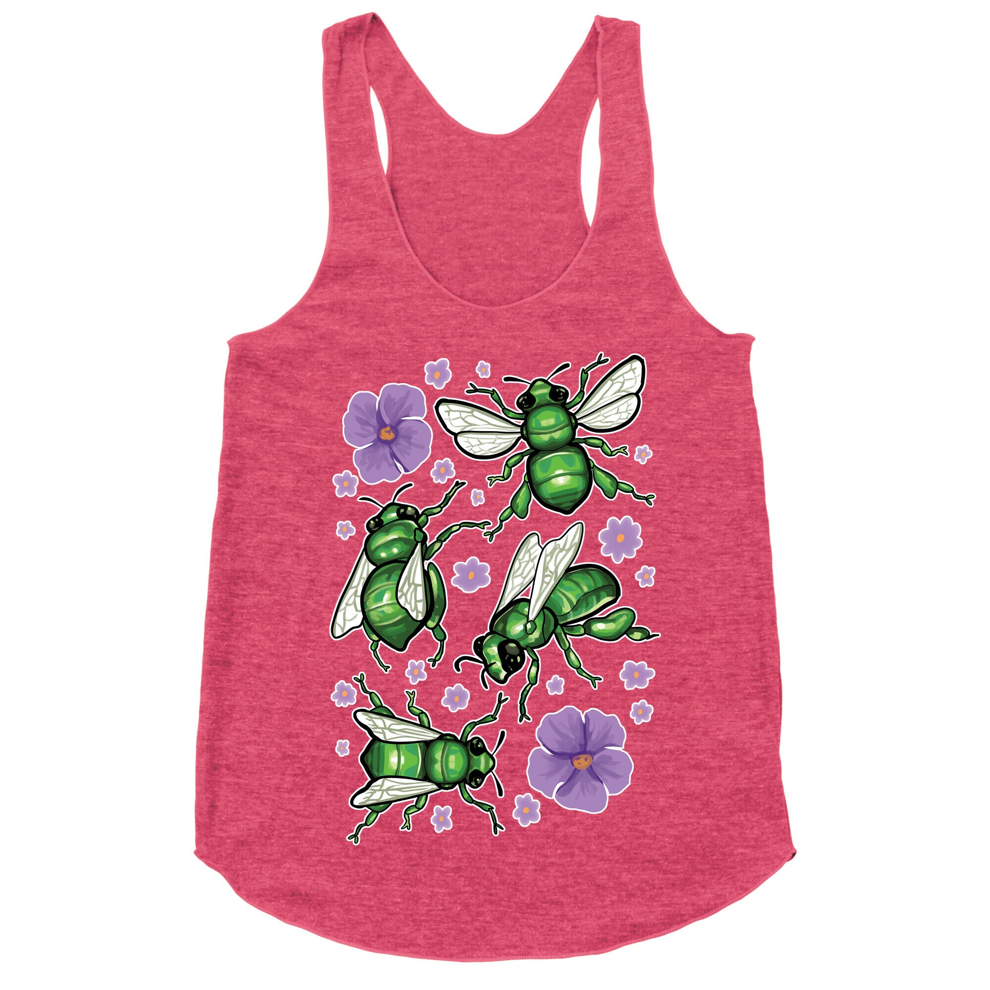 Green Orchid Bee Pattern Racerback Tank
