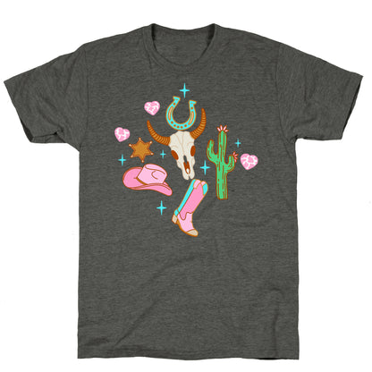 Pink Western Cowboy Pattern Unisex Triblend Tee