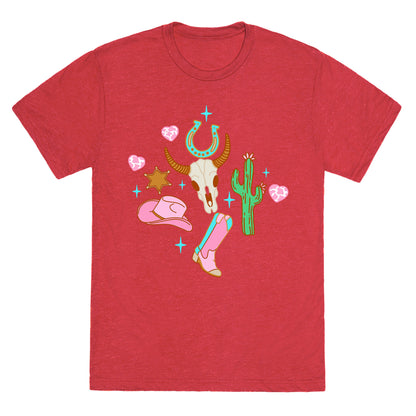 Pink Western Cowboy Pattern Unisex Triblend Tee