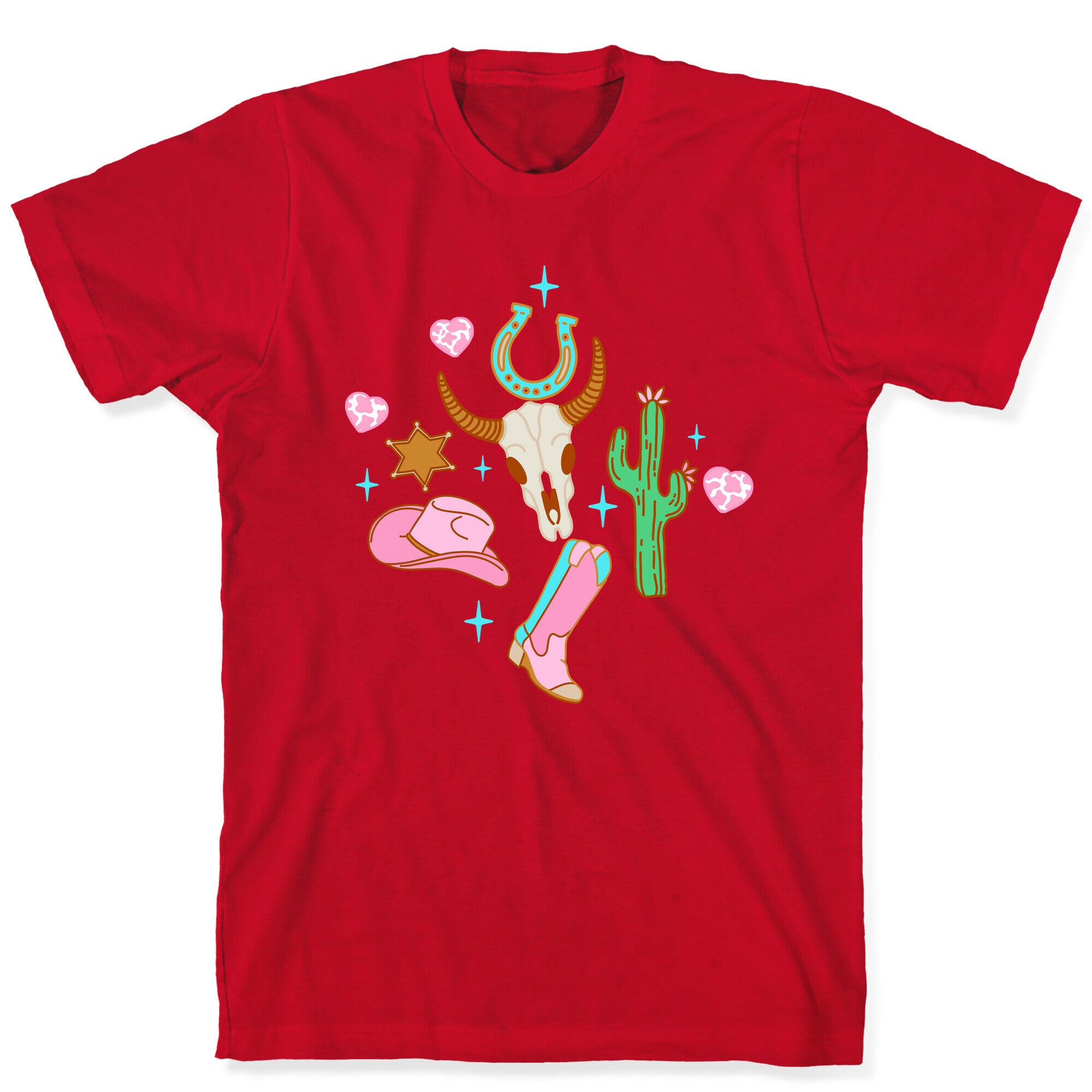 Pink Western Cowboy Pattern T-Shirt