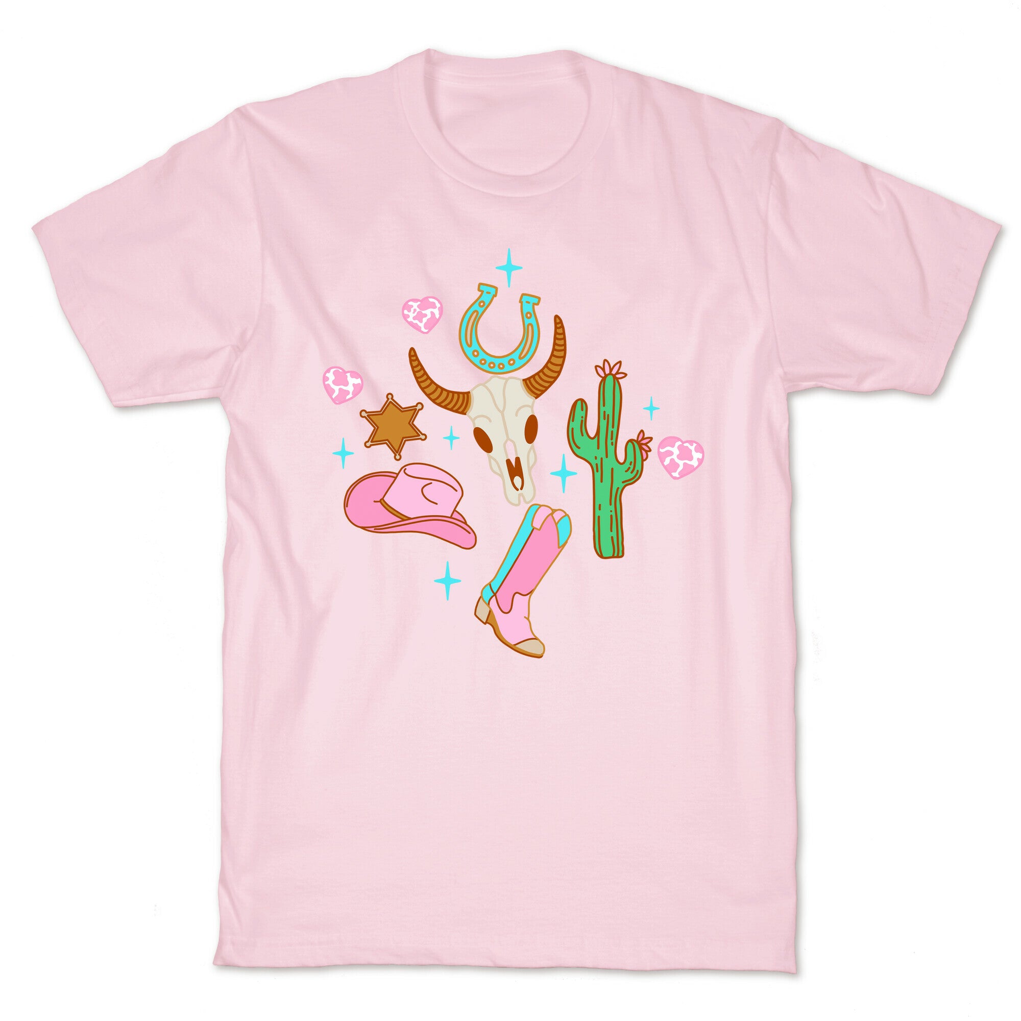 Pink Western Cowboy Pattern T-Shirt