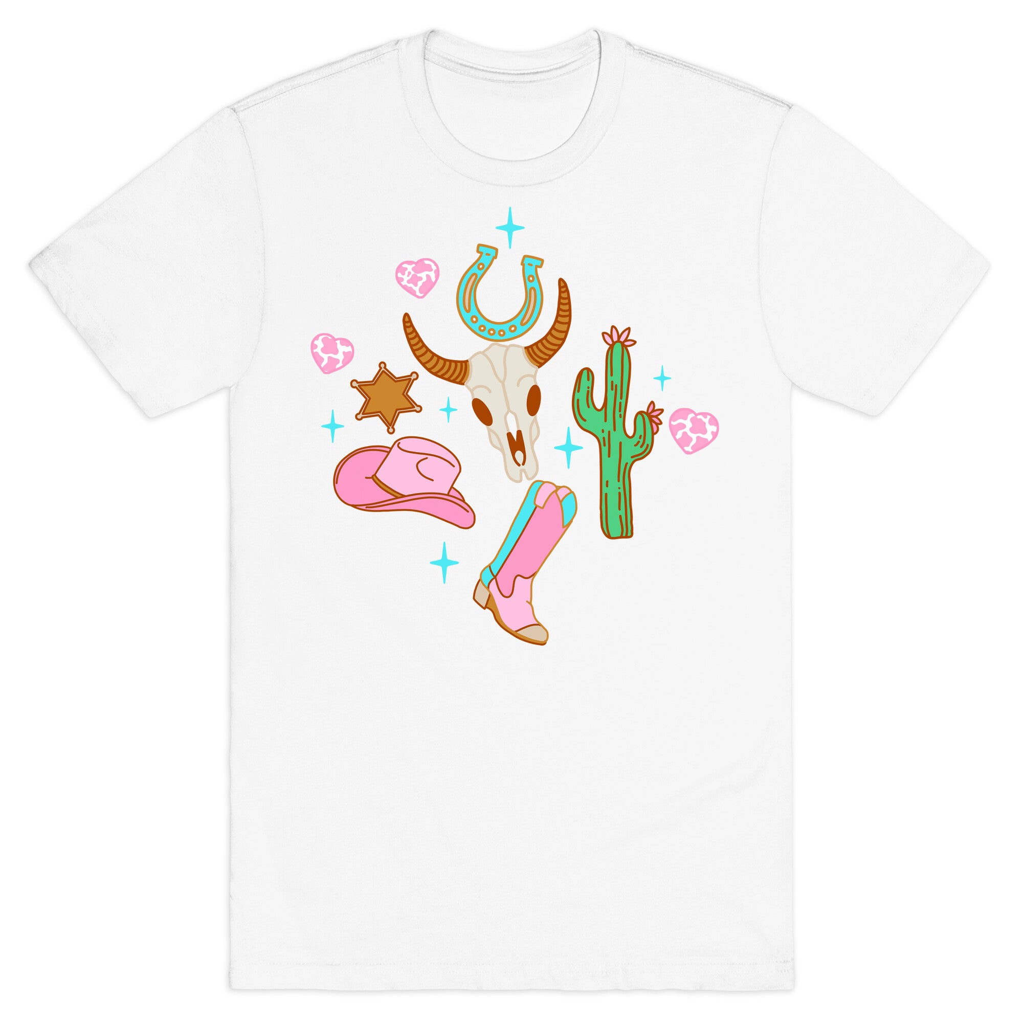 Pink Western Cowboy Pattern T-Shirt