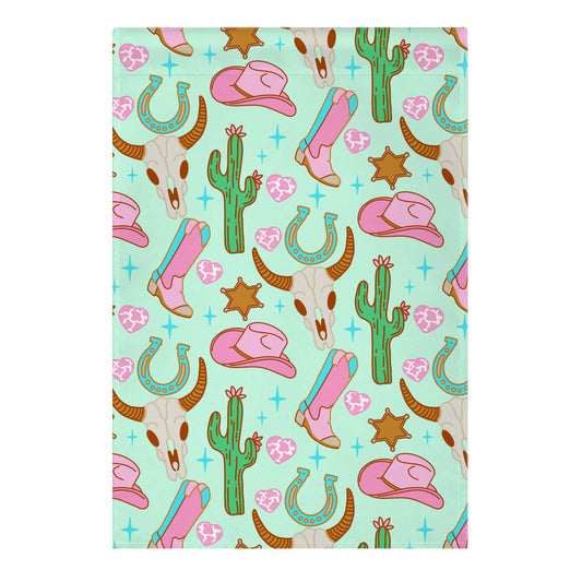Pink Western Cowboy Pattern Garden Flag