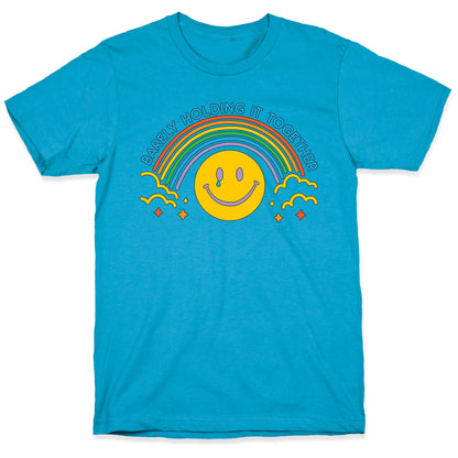 Barely Holding It Together Rainbow Smiley Unisex Triblend Tee