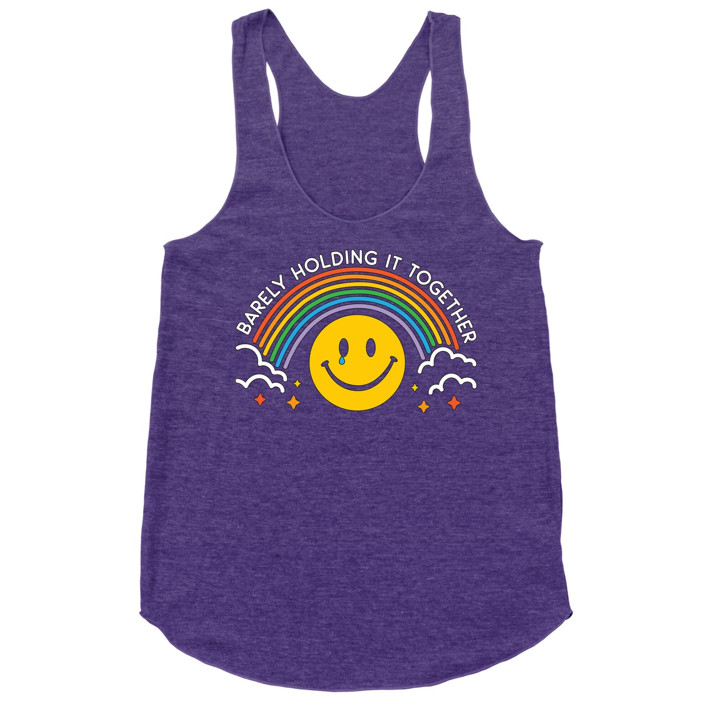 Barely Holding It Together Rainbow Smiley Racerback Tank