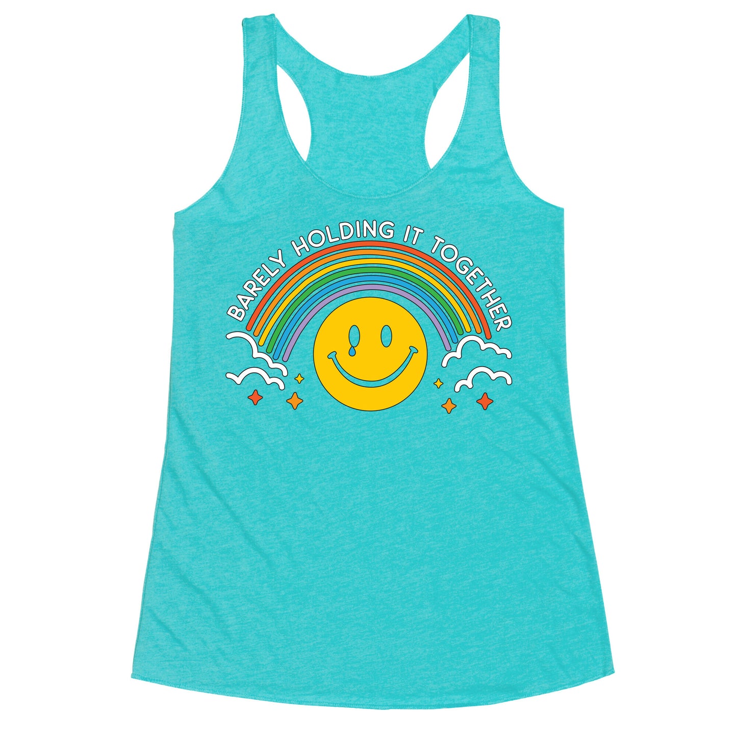 Barely Holding It Together Rainbow Smiley Racerback Tank