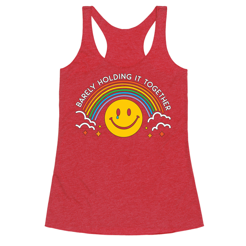 Barely Holding It Together Rainbow Smiley Racerback Tank