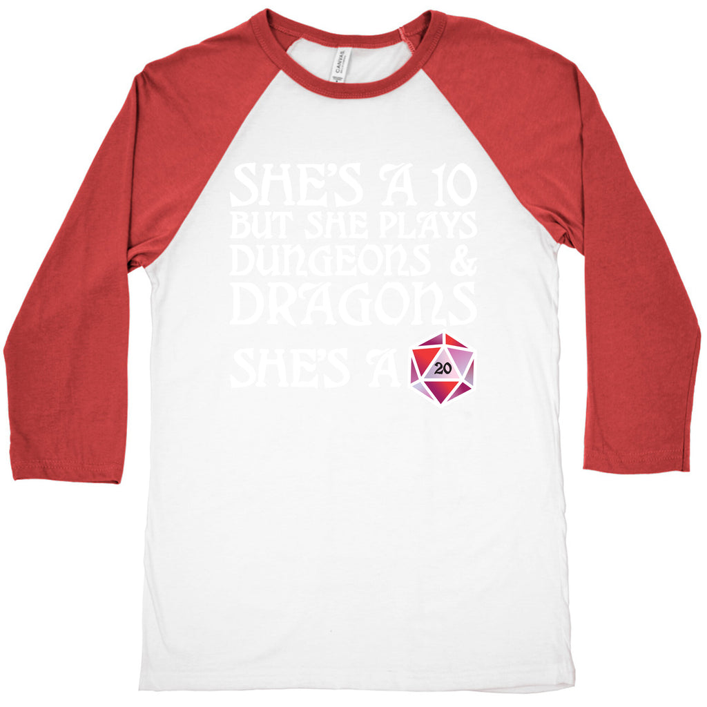 She's a 10 But She Plays Dungeons & Dragons â€“ She's a D20 Baseball Tee