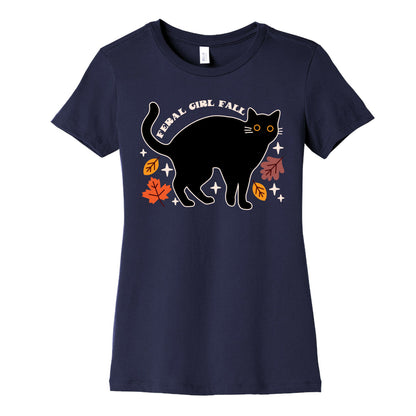 Feral Girl Fall Black Cat Women's Cotton Tee