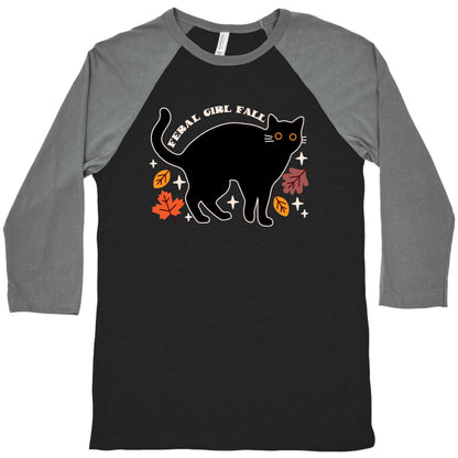 Feral Girl Fall Black Cat Baseball Tee