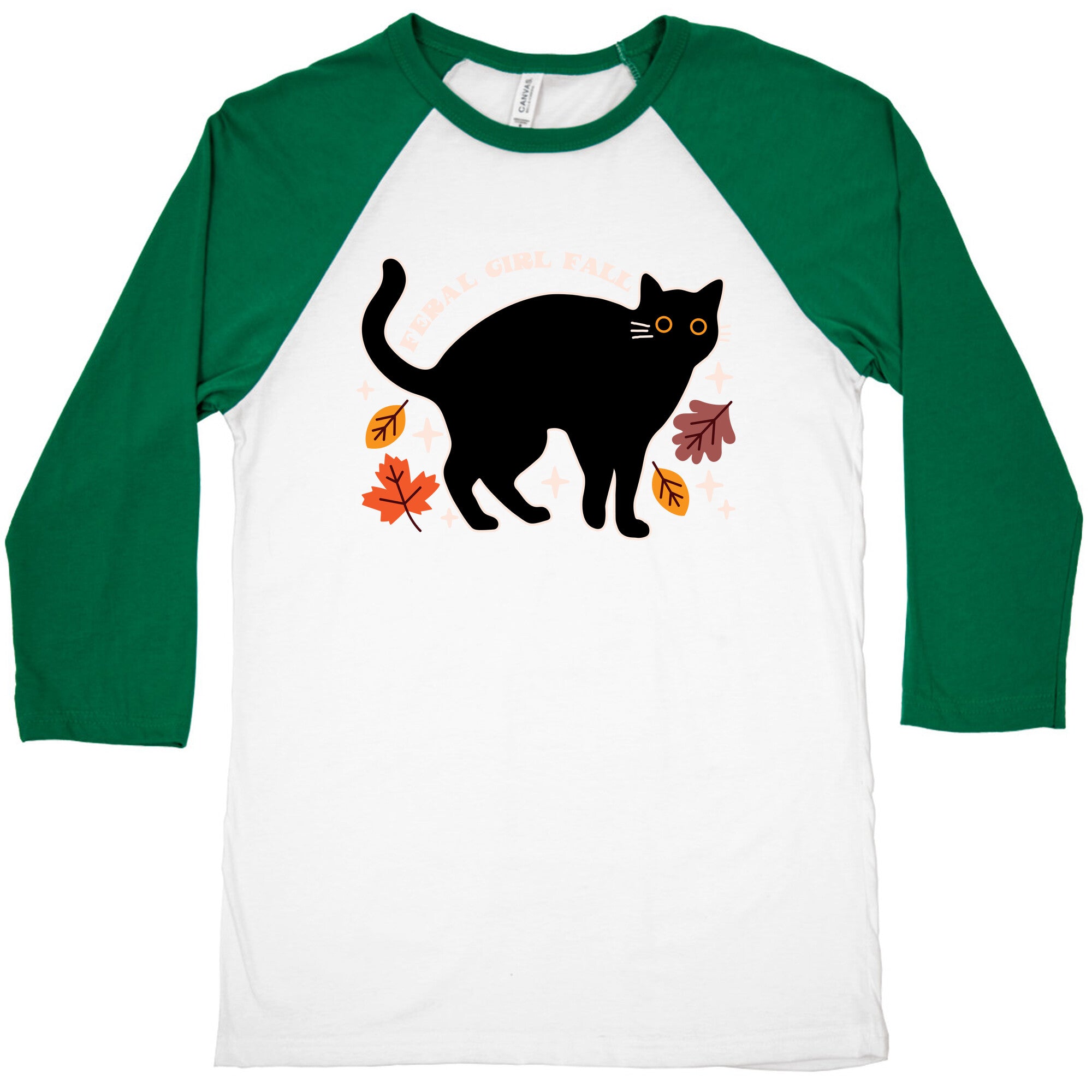 Feral Girl Fall Black Cat Baseball Tee