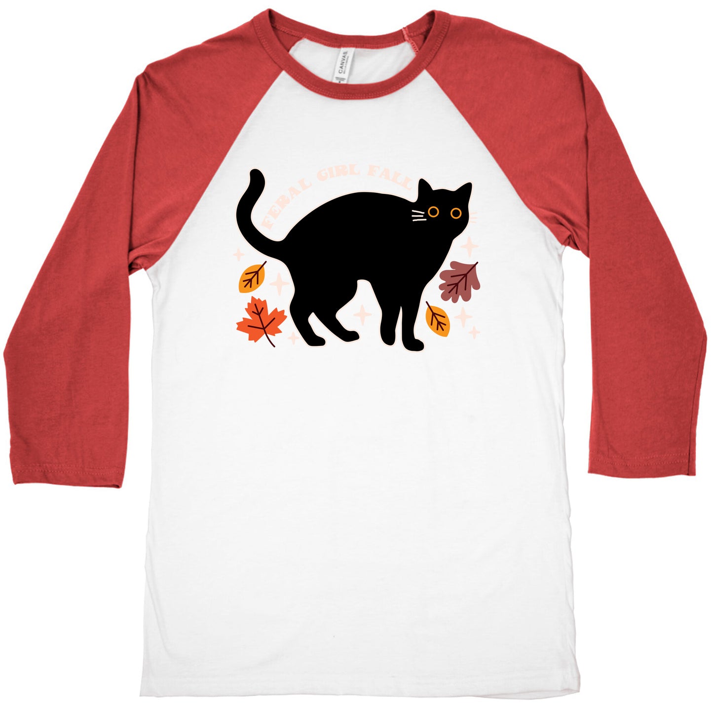 Feral Girl Fall Black Cat Baseball Tee