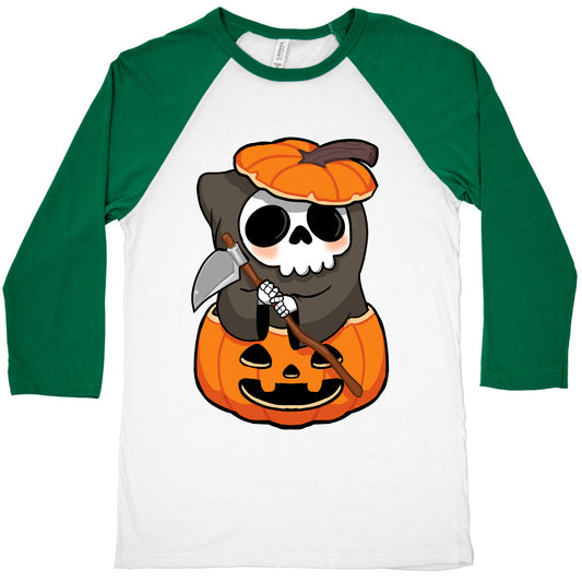 Cute Halloween Grim Reaper Baseball Tee