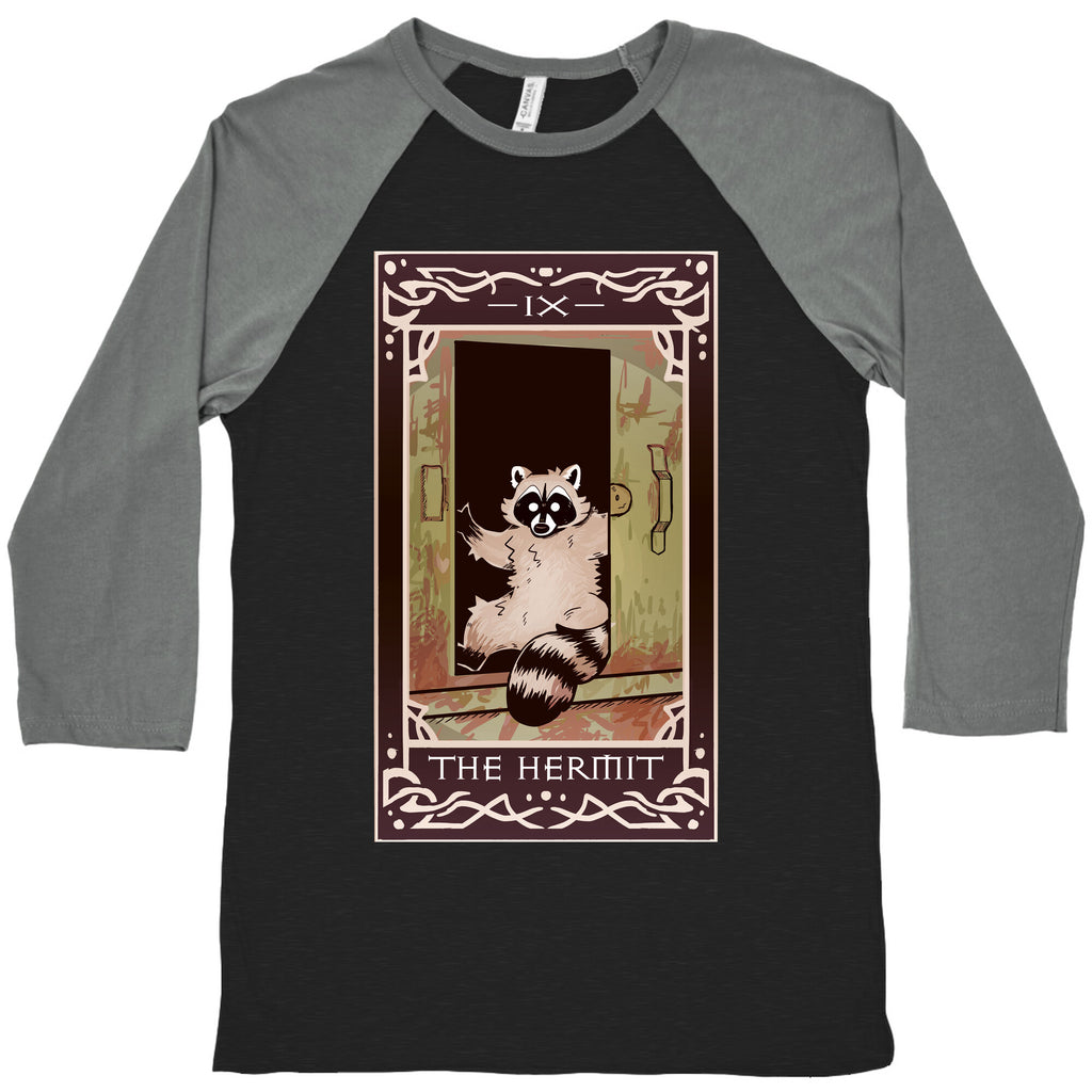 The Hermit Raccoon Tarot Card Baseball Tee