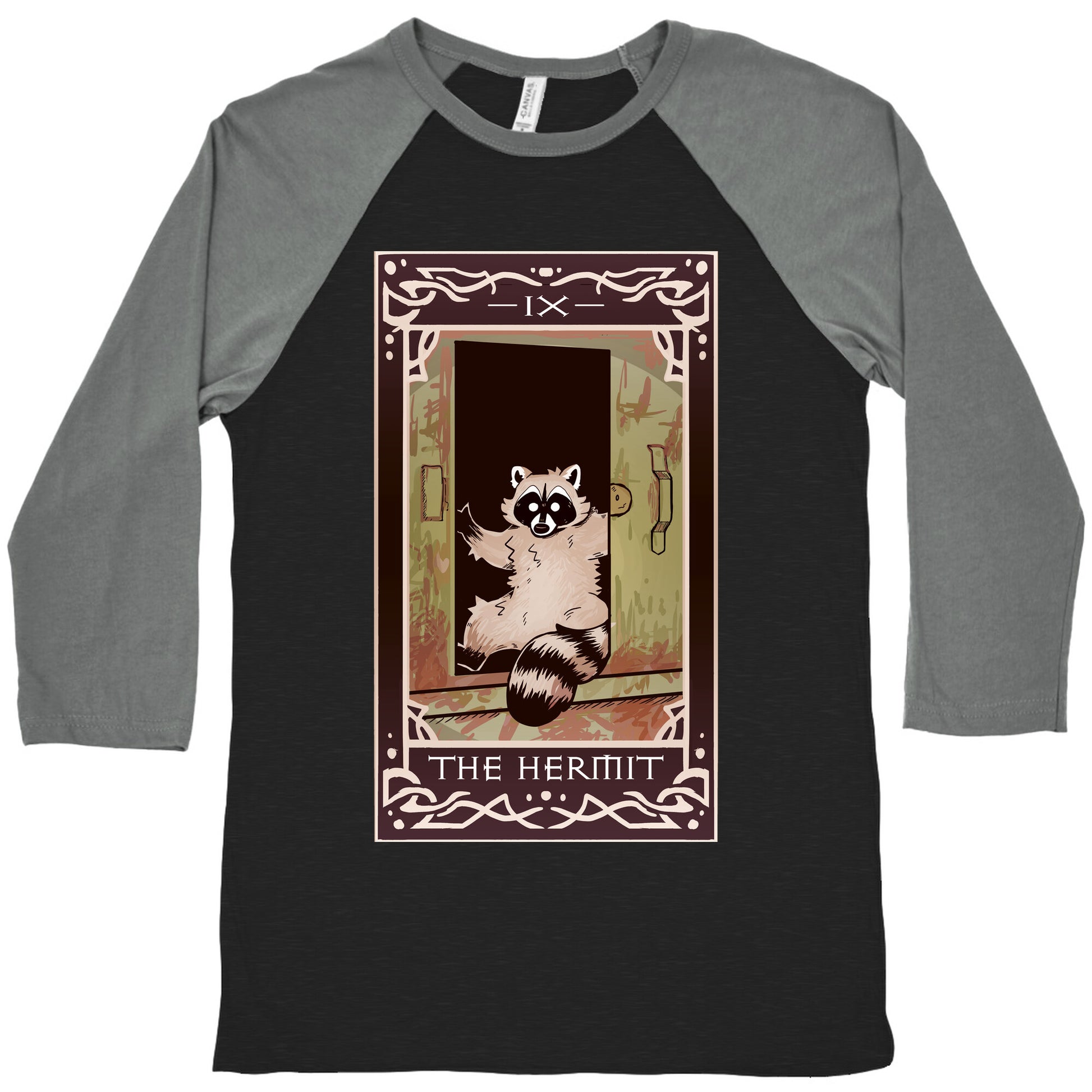The Hermit Raccoon Tarot Card Baseball Tee