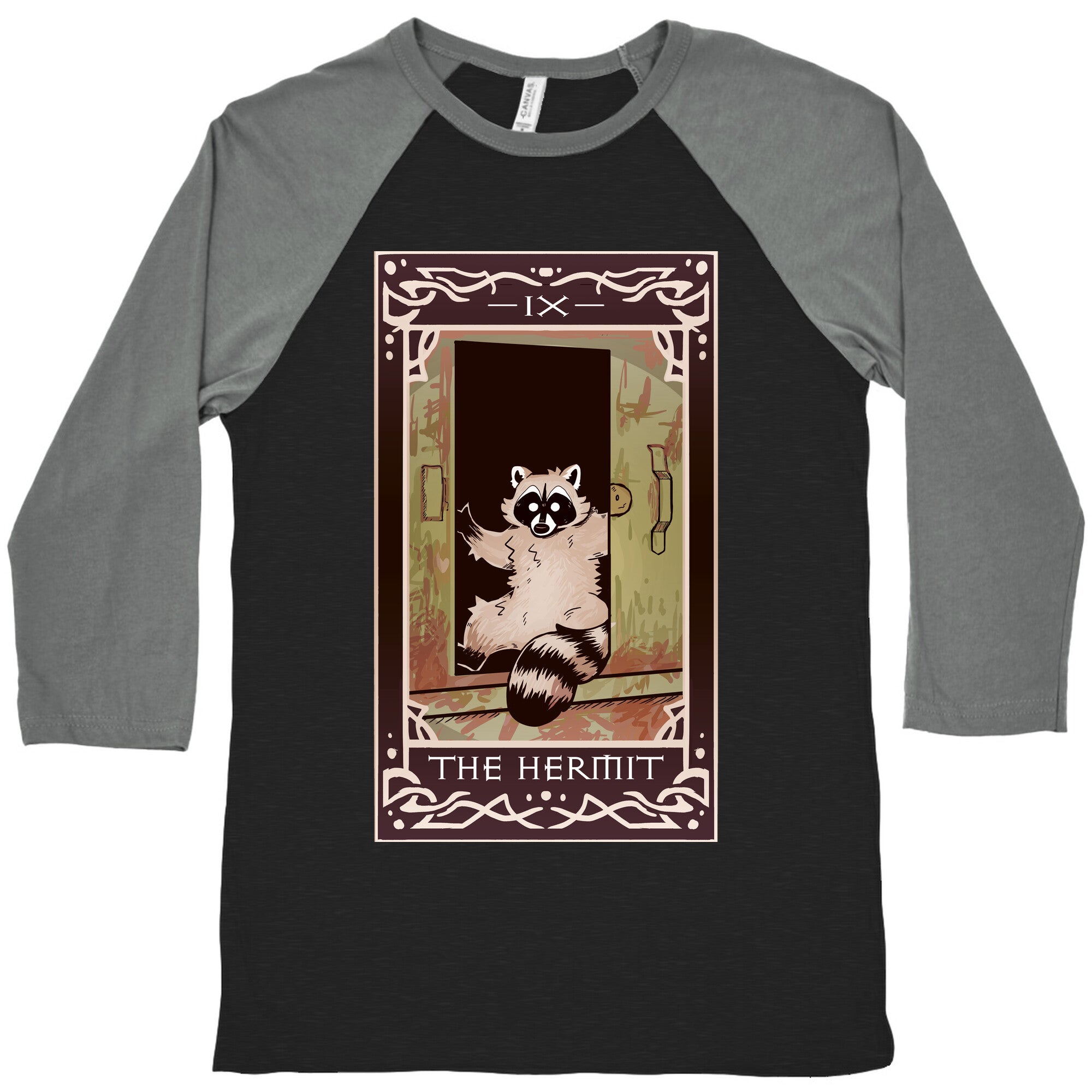 The Hermit Raccoon Tarot Card Baseball Tee