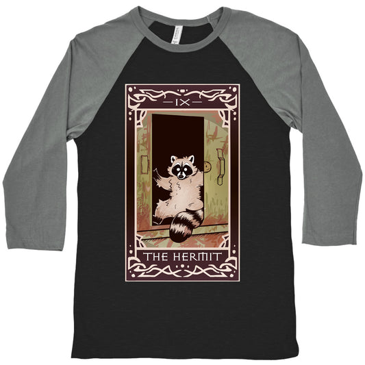 The Hermit Raccoon Tarot Card Baseball Tee